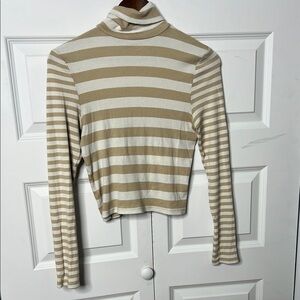 Madewell Striped Tan and White Turtleneck Top Size large